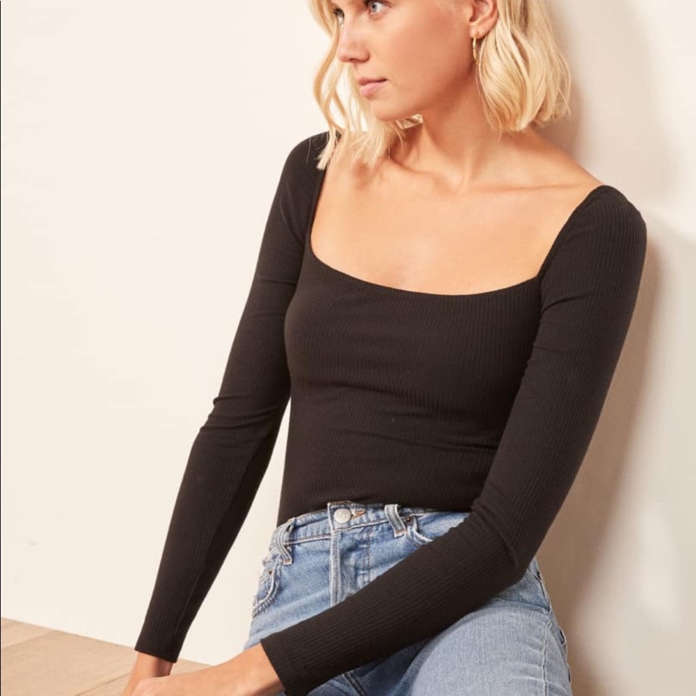 Reformation straight cut ribbed body suit